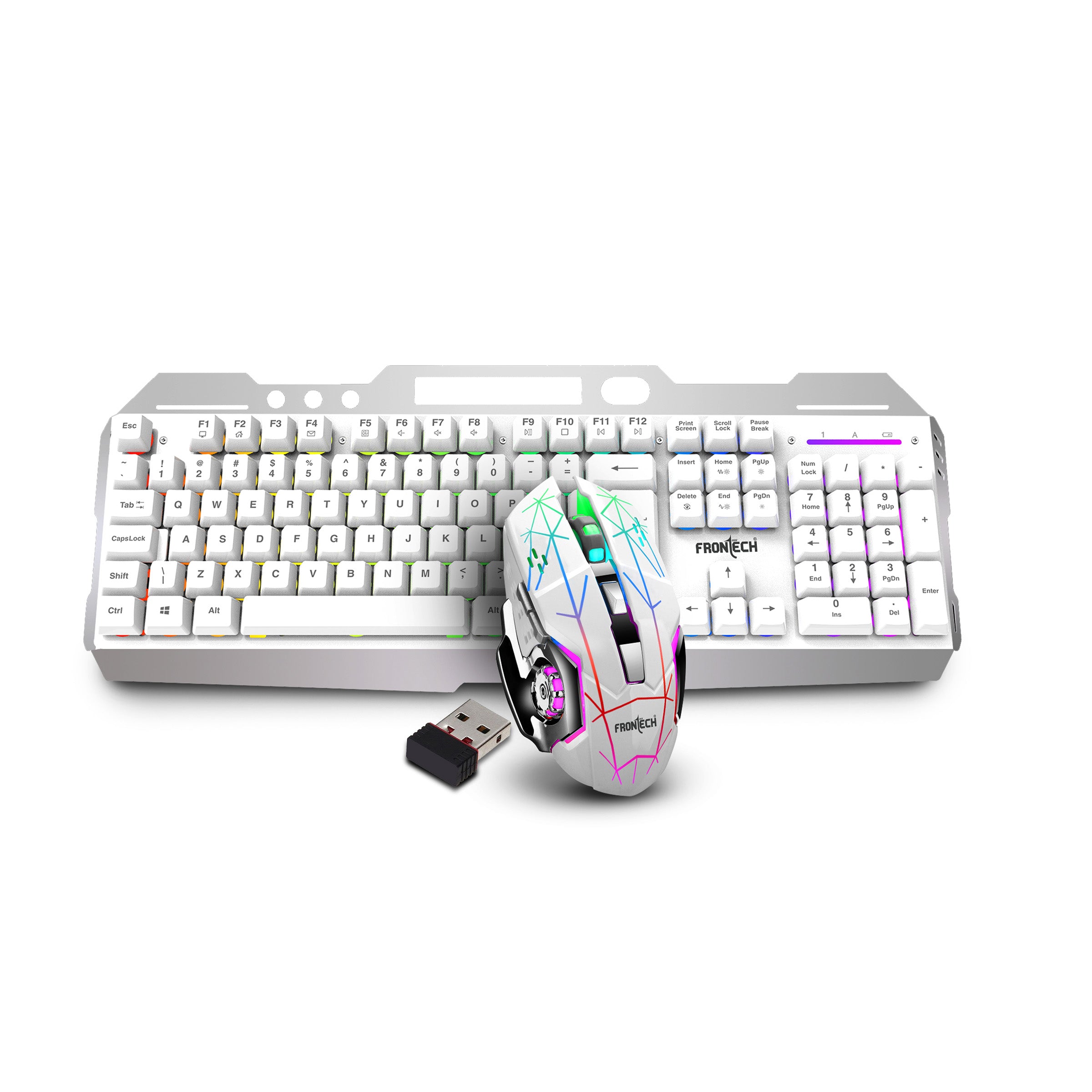 FRONTECH Wireless Gaming Keyboard & Mouse Combo | Rainbow Backlit | 2.4GHz | 4800 DPI | Rechargeable | Type-C | 104 keys | Windows/Mac/Android/iOS Compatible (KB-0025W) FRONTECH Wireless Gaming Keyboard & Mouse Combo | Rainbow Backlit | 2.4GHz | 4800 DPI | Rechargeable | Type-C | 104 keys | Windows/Mac/Android/iOS Compatible (KB-0025W)